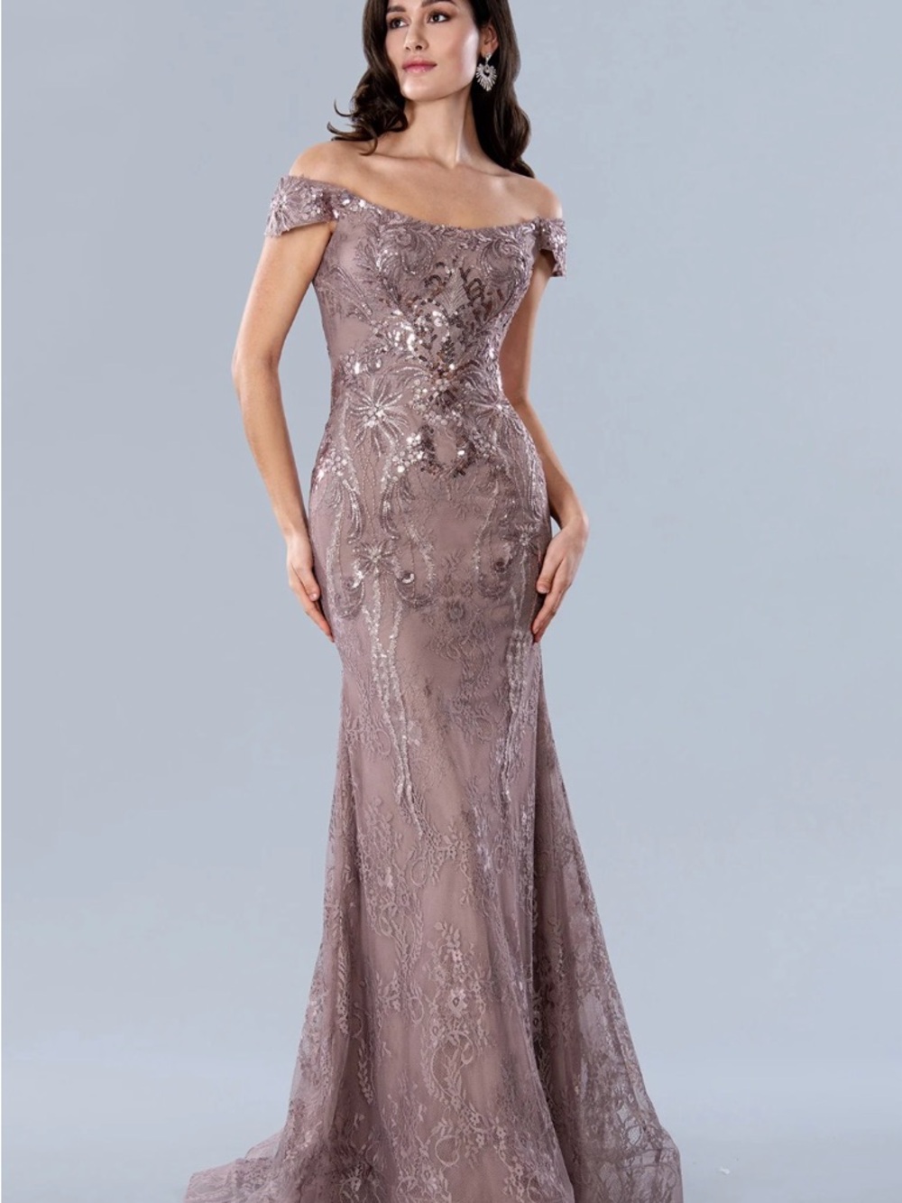 Stella Couture Embellished Evening Gown in Mauve